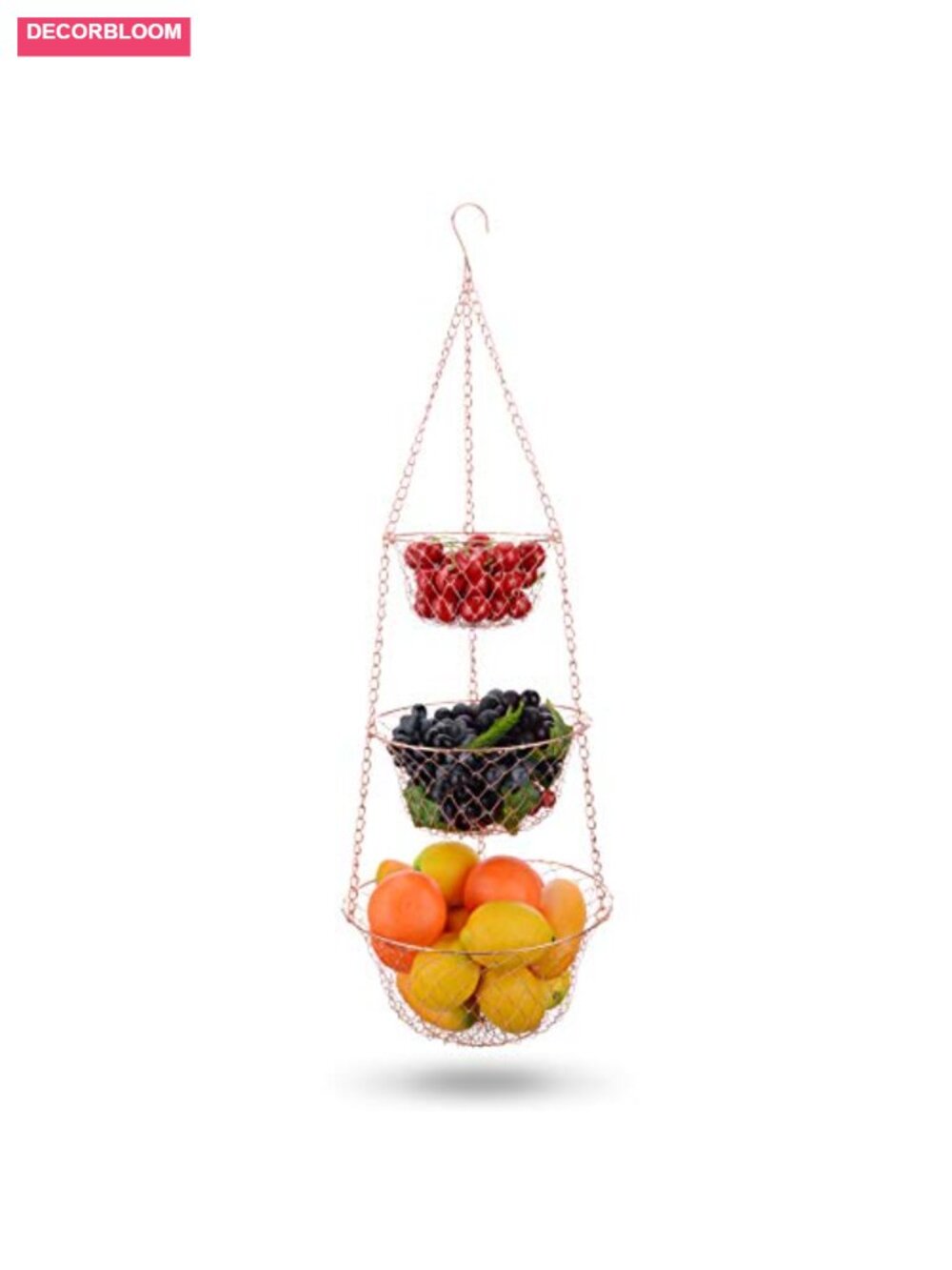 3 Tier Hanging Basket for Kitchen Storage, Metal Mesh Organizer, Foldable